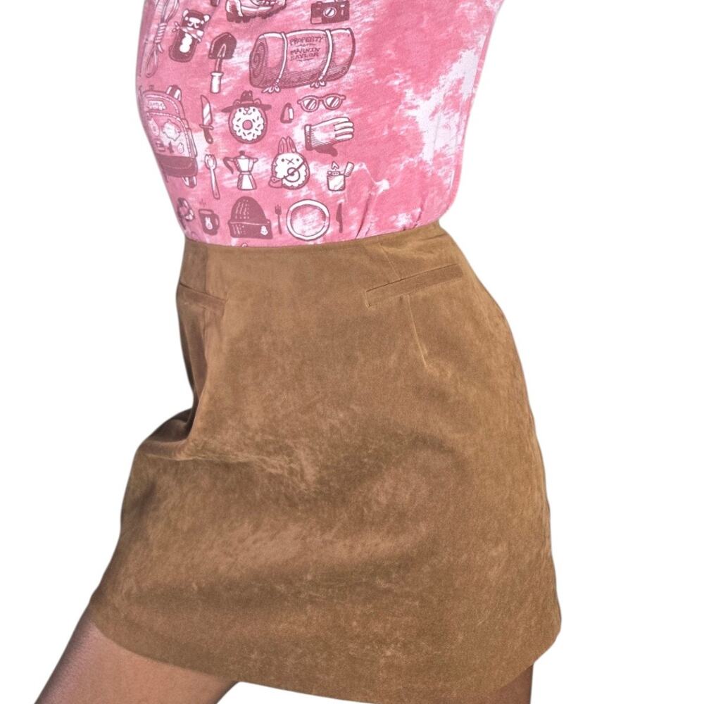 Vintage Express Faux Suede Mini Skirt Brown Compagnie Internationale A Line XS